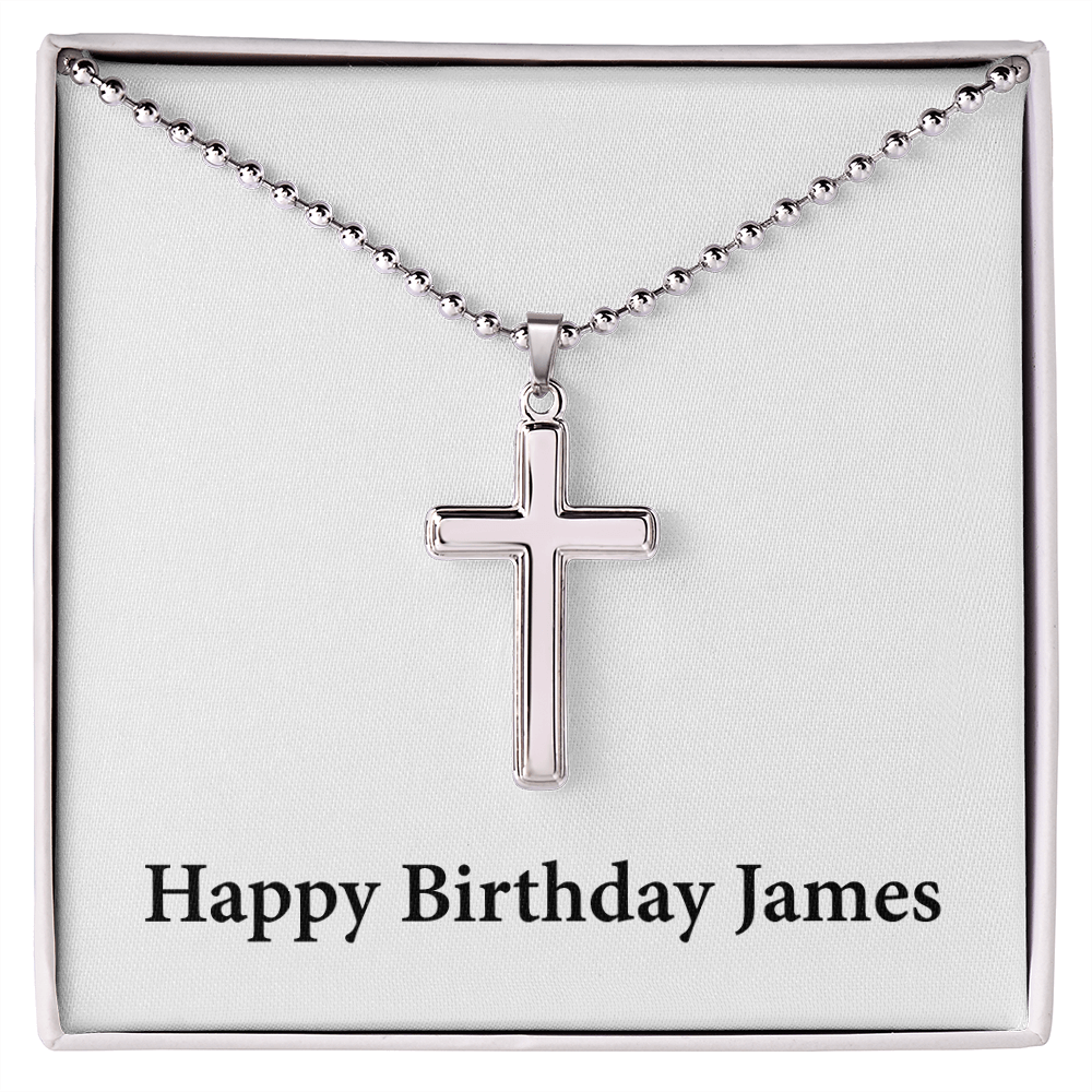 Happy Birthday James - Stainless Steel Ball Chain Cross Necklace