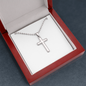 Stainless Steel Ball Chain Cross Necklace With Mahogany Style Luxury Box