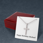 Happy Birthday Michael - Stainless Steel Ball Chain Cross Necklace With Mahogany Style Luxury Box