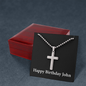 Happy Birthday John v2 - Stainless Steel Ball Chain Cross Necklace With Mahogany Style Luxury Box