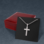 Stainless Steel Ball Chain Cross Necklace With Mahogany Style Luxury Box v2