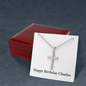 Happy Birthday Charles - Stainless Steel Ball Chain Cross Necklace With Mahogany Style Luxury Box