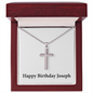 Happy Birthday Joseph - Stainless Steel Ball Chain Cross Necklace With Mahogany Style Luxury Box