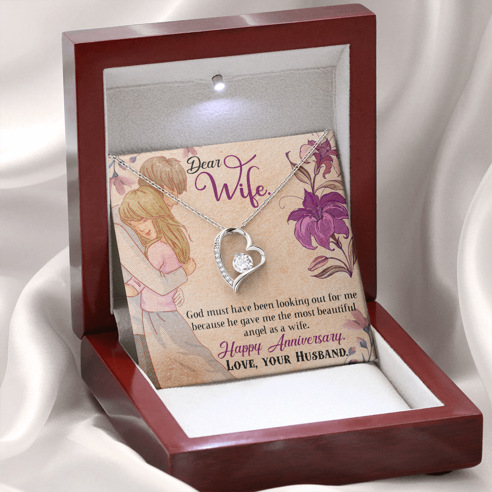 018 Dear Wife, Happy Anniversary - Forever Love Necklace With Mahogany Style Luxury Box