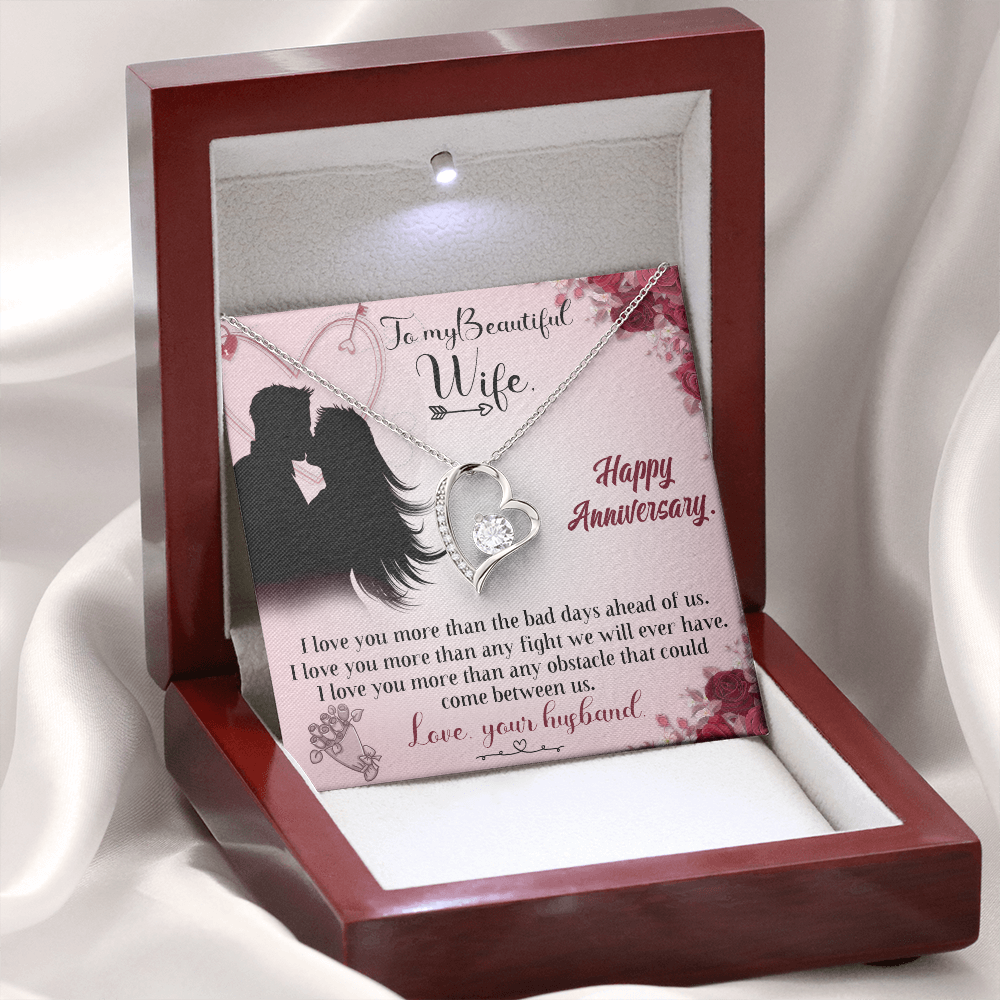 020 To My Beautiful Wife, Happy Anniversary - Forever Love Necklace With Mahogany Style Luxury Box
