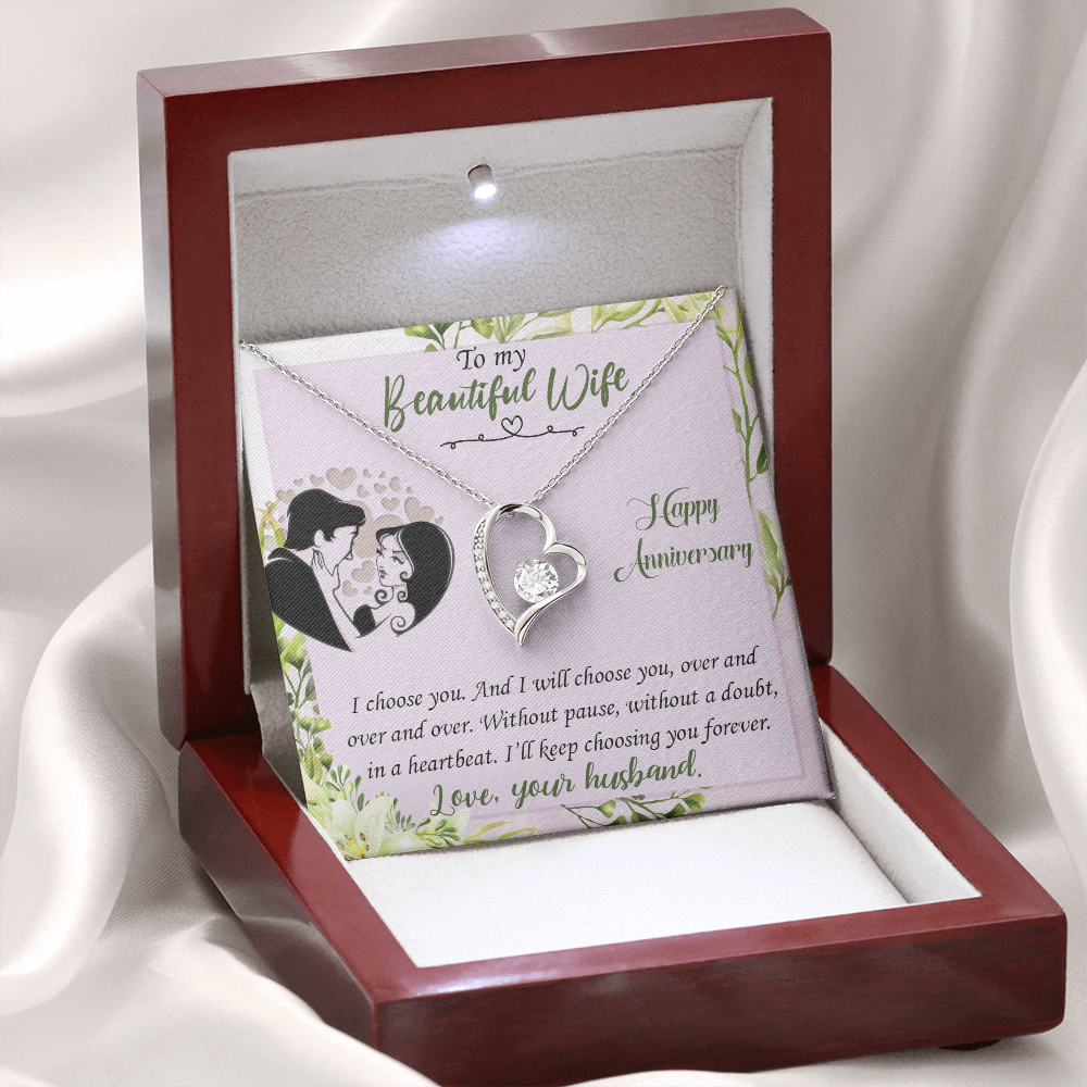 019 To My Beautiful Wife, Happy Anniversary - Forever Love Necklace With Mahogany Style Luxury Box