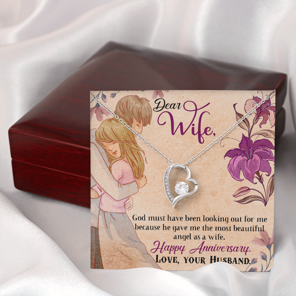 018 Dear Wife, Happy Anniversary - Forever Love Necklace With Mahogany Style Luxury Box