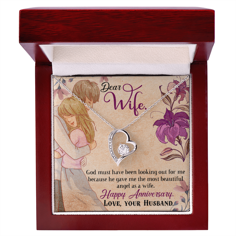 018 Dear Wife, Happy Anniversary - Forever Love Necklace With Mahogany Style Luxury Box