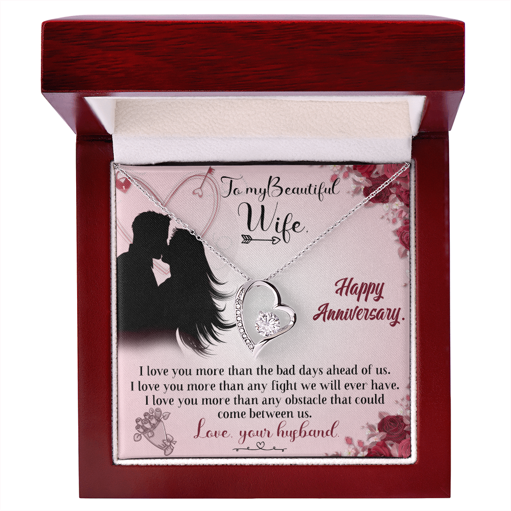 020 To My Beautiful Wife, Happy Anniversary - Forever Love Necklace With Mahogany Style Luxury Box