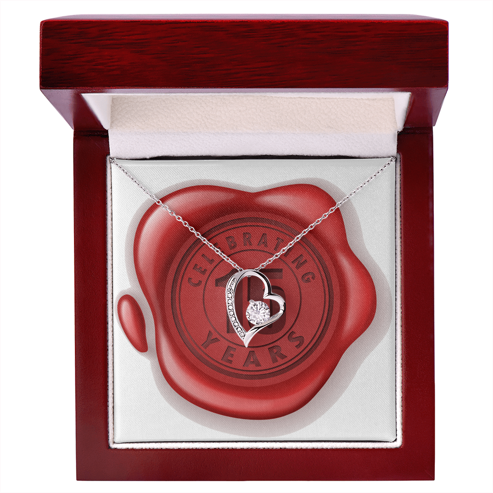 Celebrating 15 Years Anniversary - Forever Love Necklace With Mahogany Style Luxury Box