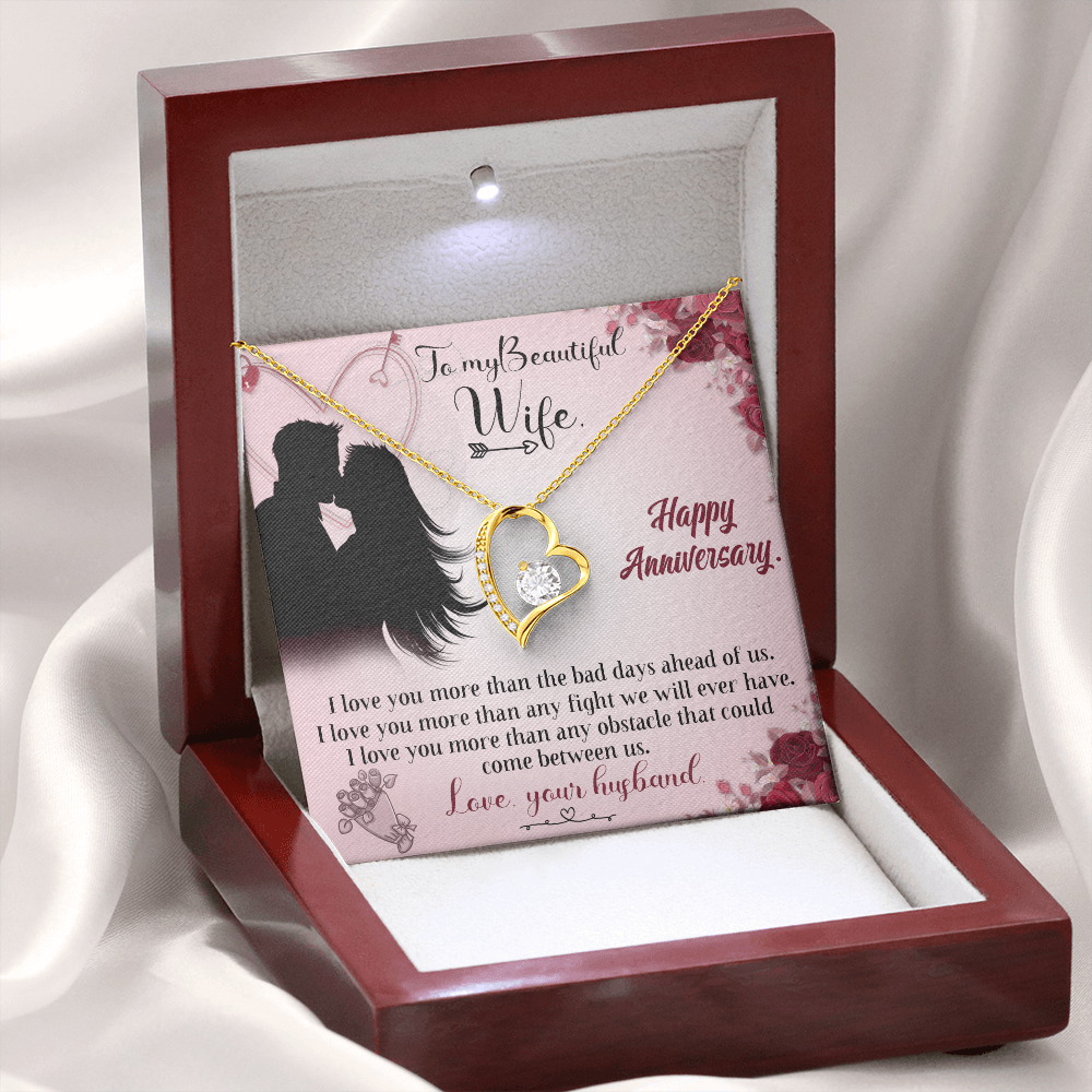 020 To My Beautiful Wife, Happy Anniversary - 18k Yellow Gold Finish Forever Love Necklace With Mahogany Style Luxury Box