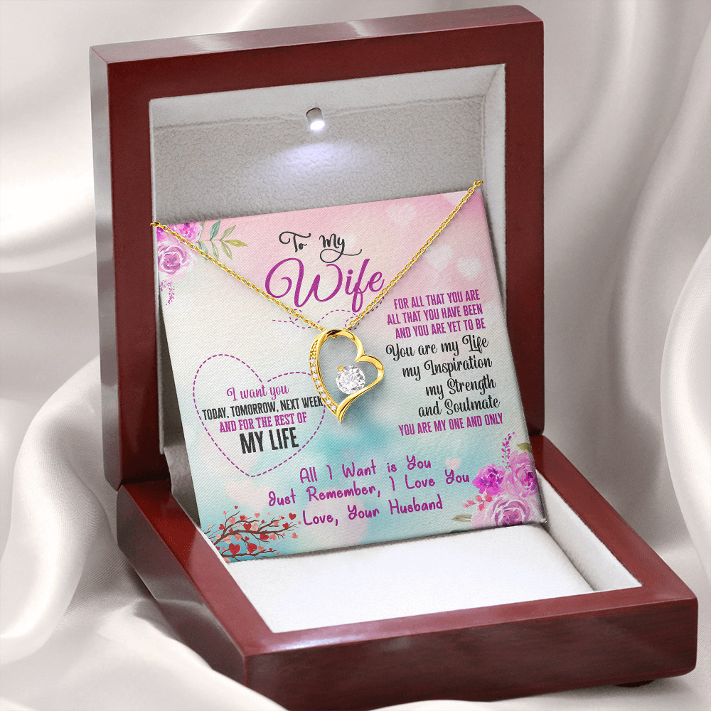 015 To My Wife - 18k Yellow Gold Finish Forever Love Necklace With Mahogany Style Luxury Box