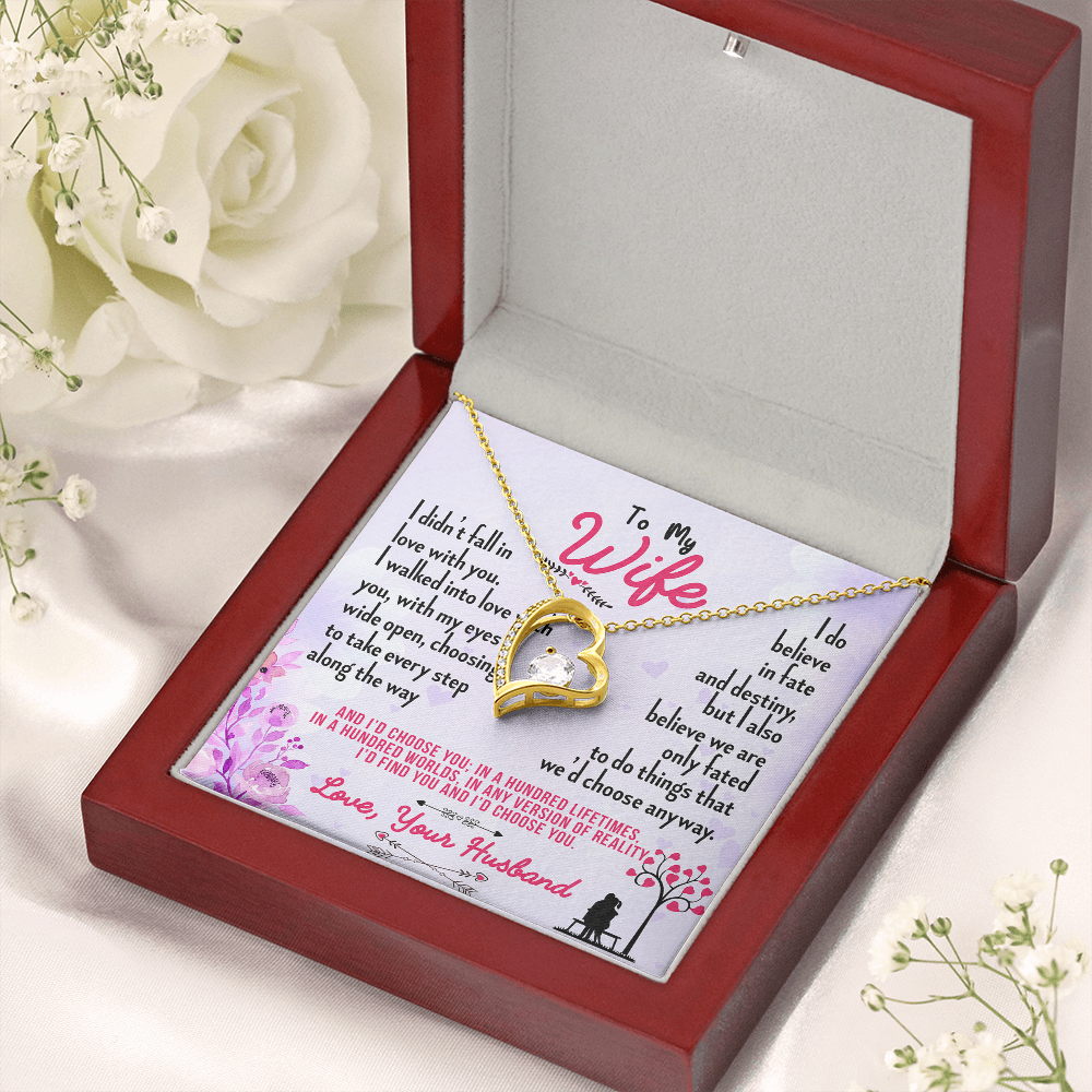 016 To My Wife - 18k Yellow Gold Finish Forever Love Necklace With Mahogany Style Luxury Box