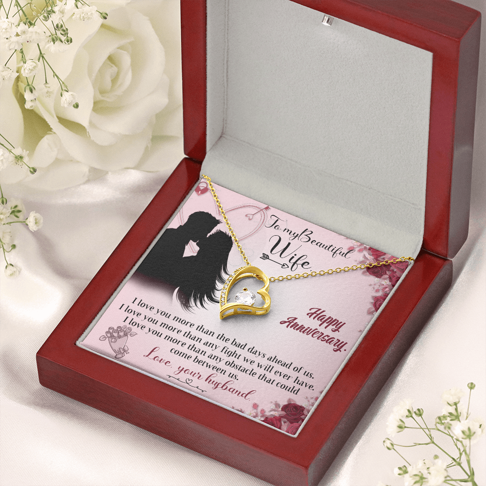020 To My Beautiful Wife, Happy Anniversary - 18k Yellow Gold Finish Forever Love Necklace With Mahogany Style Luxury Box