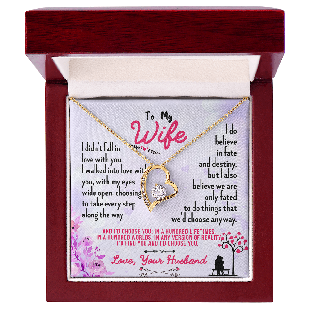 016 To My Wife - 18k Yellow Gold Finish Forever Love Necklace With Mahogany Style Luxury Box