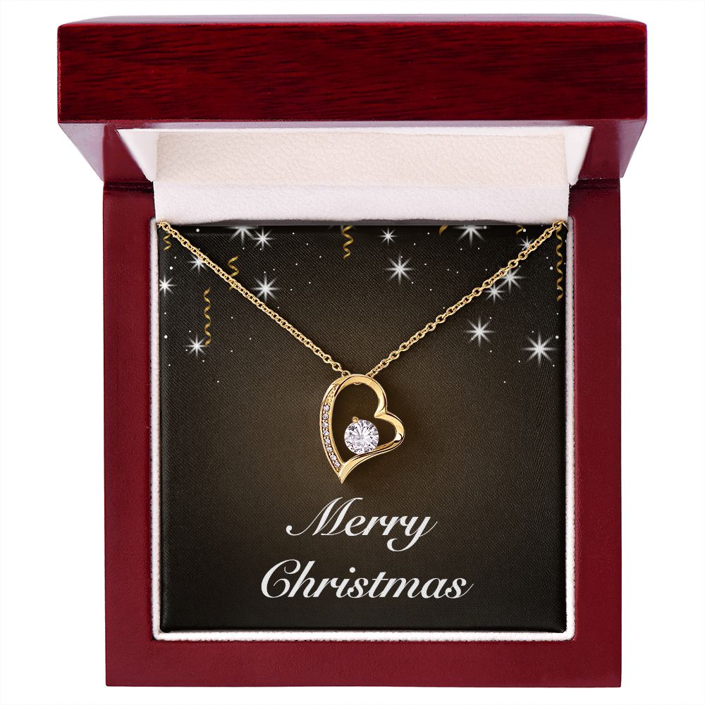 Merry Christmas v06 - 18k Yellow Gold Finish Forever Love Necklace With Mahogany Style Luxury Box