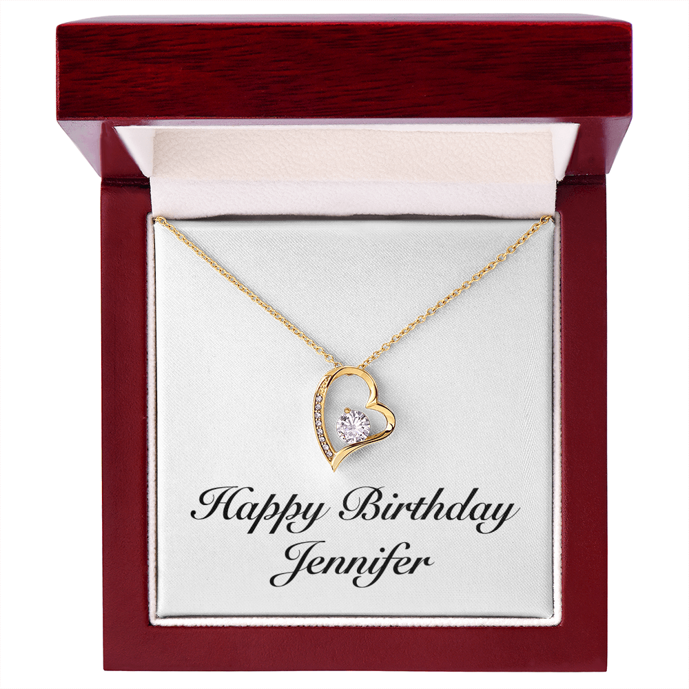 Happy Birthday Jennifer - 18k Yellow Gold Finish Forever Love Necklace With Mahogany Style Luxury Box