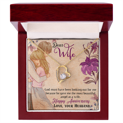 018 Dear Wife, Happy Anniversary - 18k Yellow Gold Finish Forever Love Necklace With Mahogany Style Luxury Box
