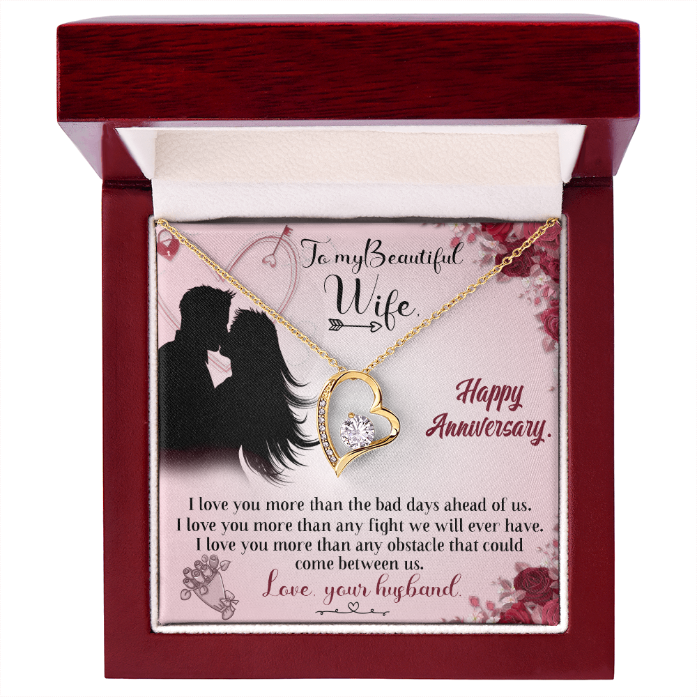 020 To My Beautiful Wife, Happy Anniversary - 18k Yellow Gold Finish Forever Love Necklace With Mahogany Style Luxury Box
