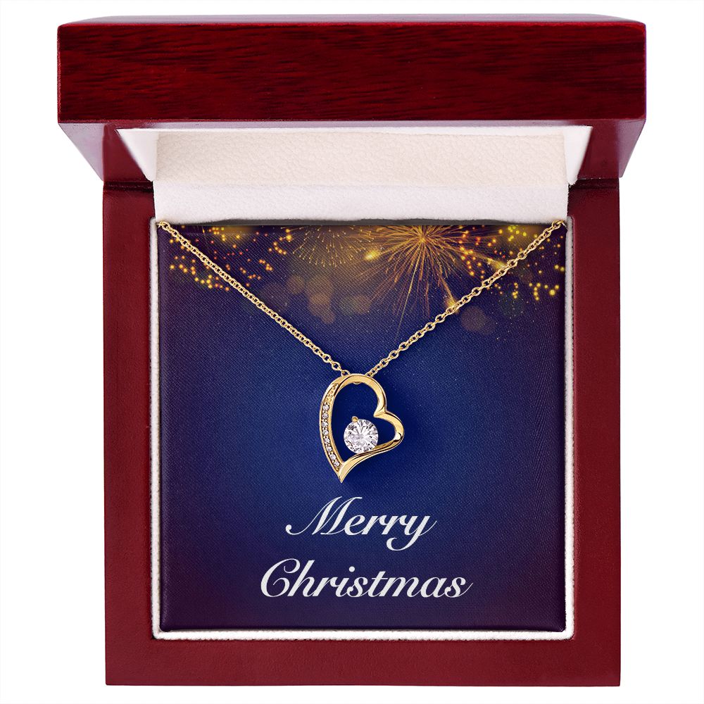 Merry Christmas v07 - 18k Yellow Gold Finish Forever Love Necklace With Mahogany Style Luxury Box