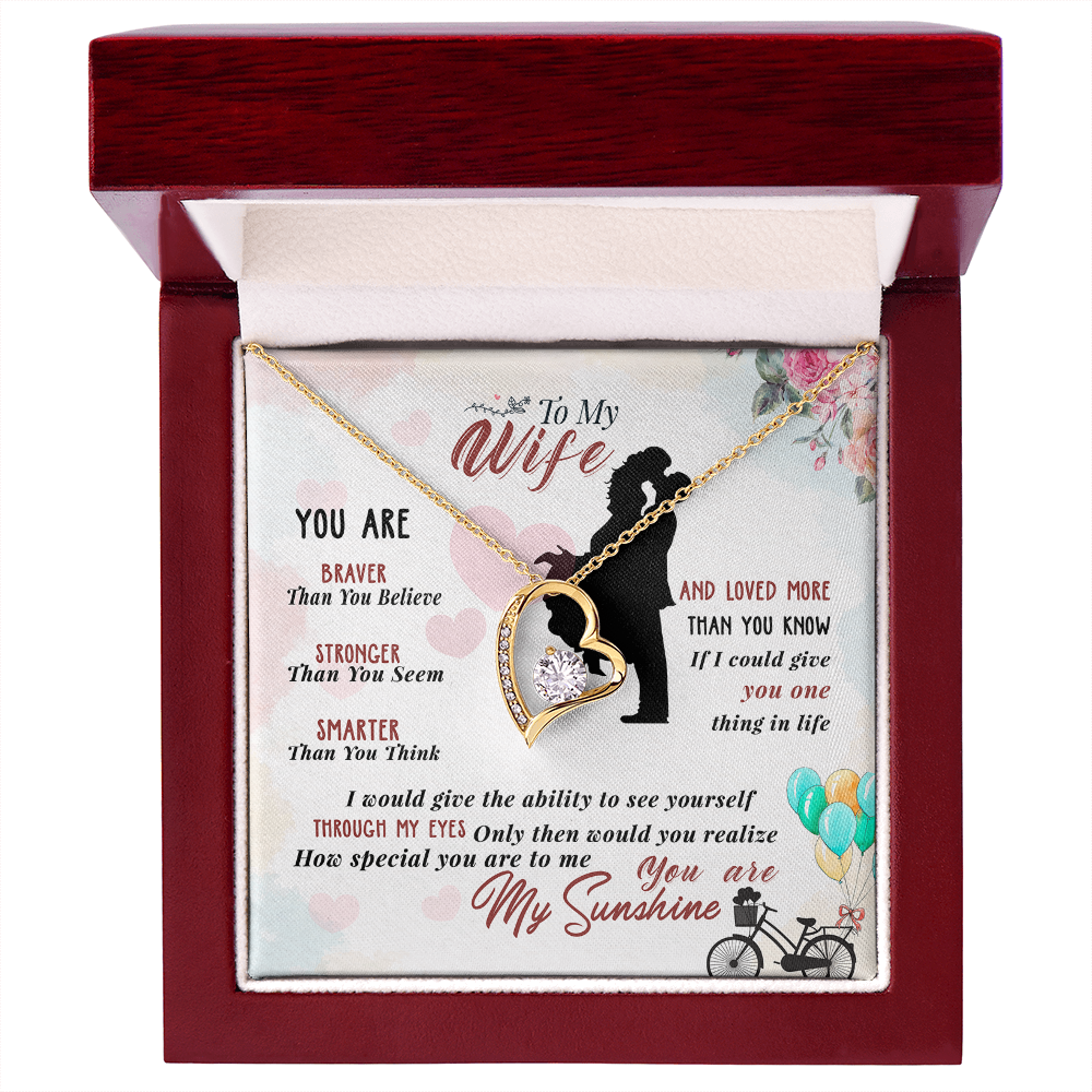 014 To My Wife - 18k Yellow Gold Finish Forever Love Necklace With Mahogany Style Luxury Box