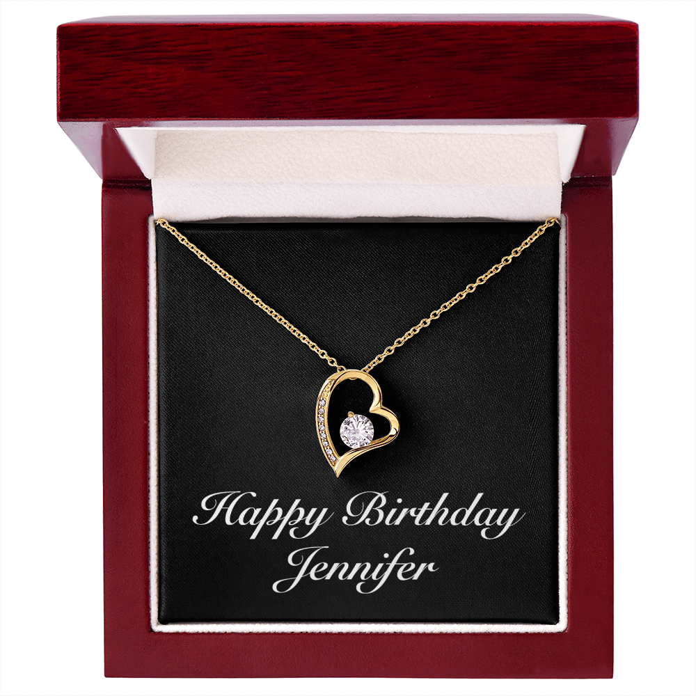 Happy Birthday Jennifer v2 - 18k Yellow Gold Finish Forever Love Necklace With Mahogany Style Luxury Box