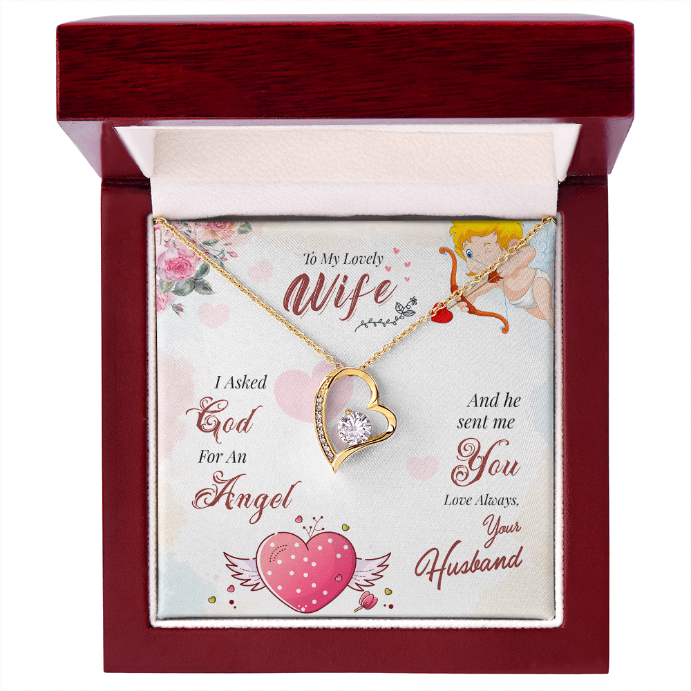 012 To My Lovely Wife - 18k Yellow Gold Finish Forever Love Necklace With Mahogany Style Luxury Box