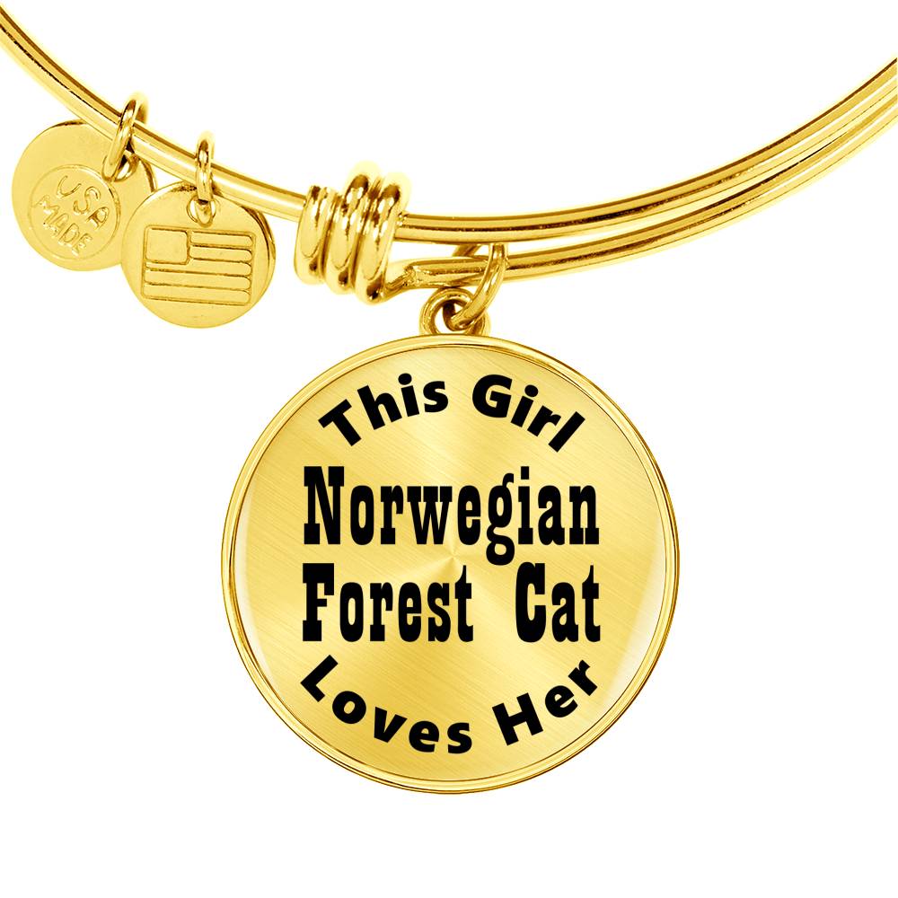 Norwegian Forest Cat v2 - 18k Gold Finished Bangle Bracelet