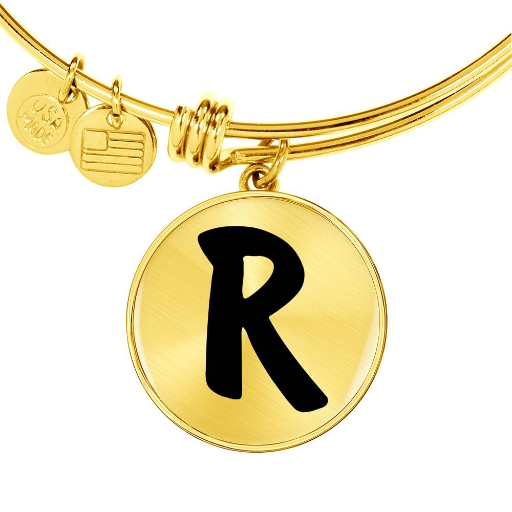 Initial R v1b - 18k Gold Finished Bangle Bracelet