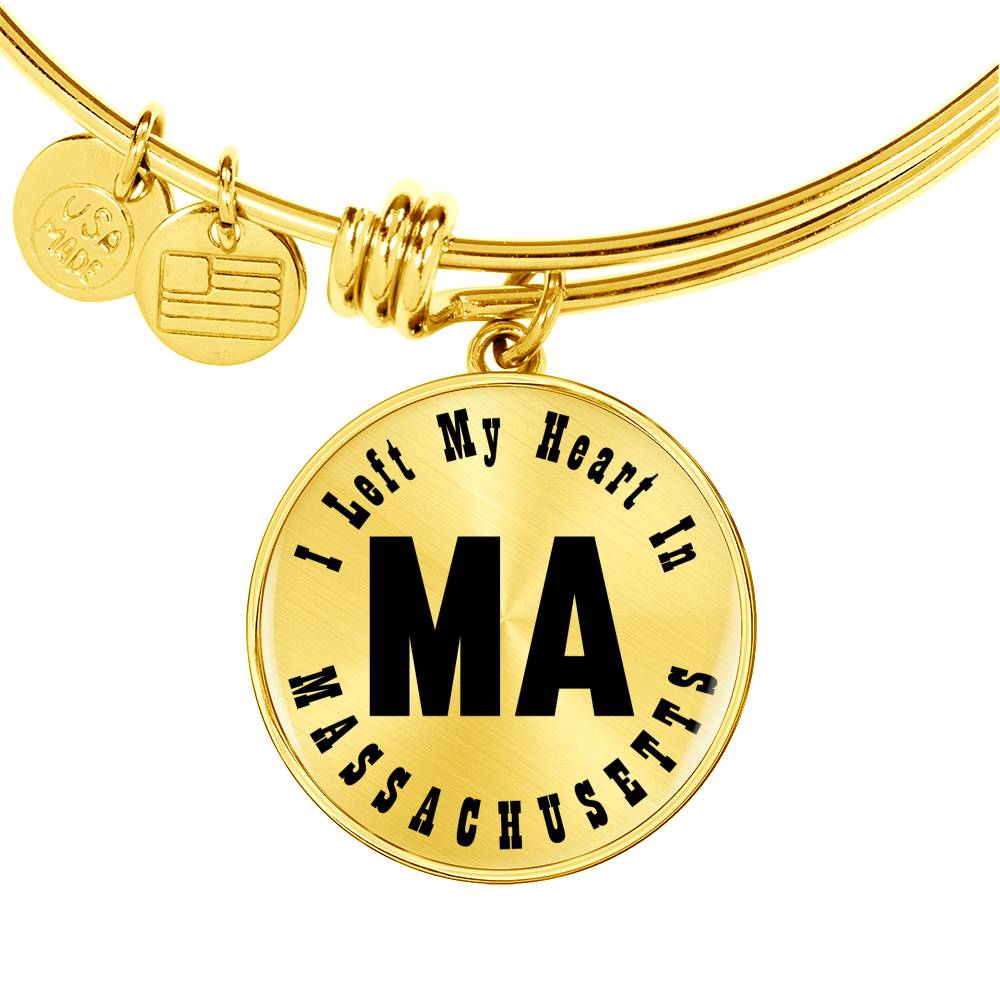 Heart In Massachusetts v01 - 18k Gold Finished Bangle Bracelet