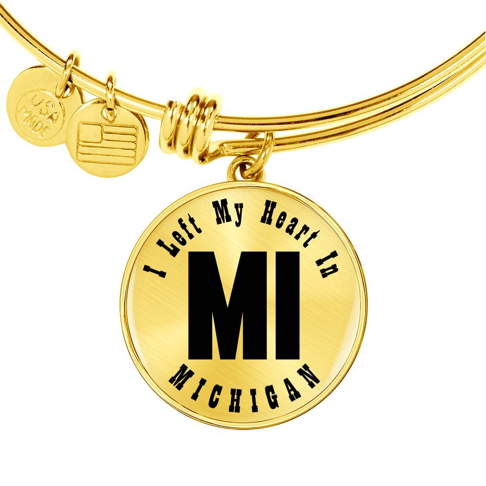 Heart In Michigan v01 - 18k Gold Finished Bangle Bracelet