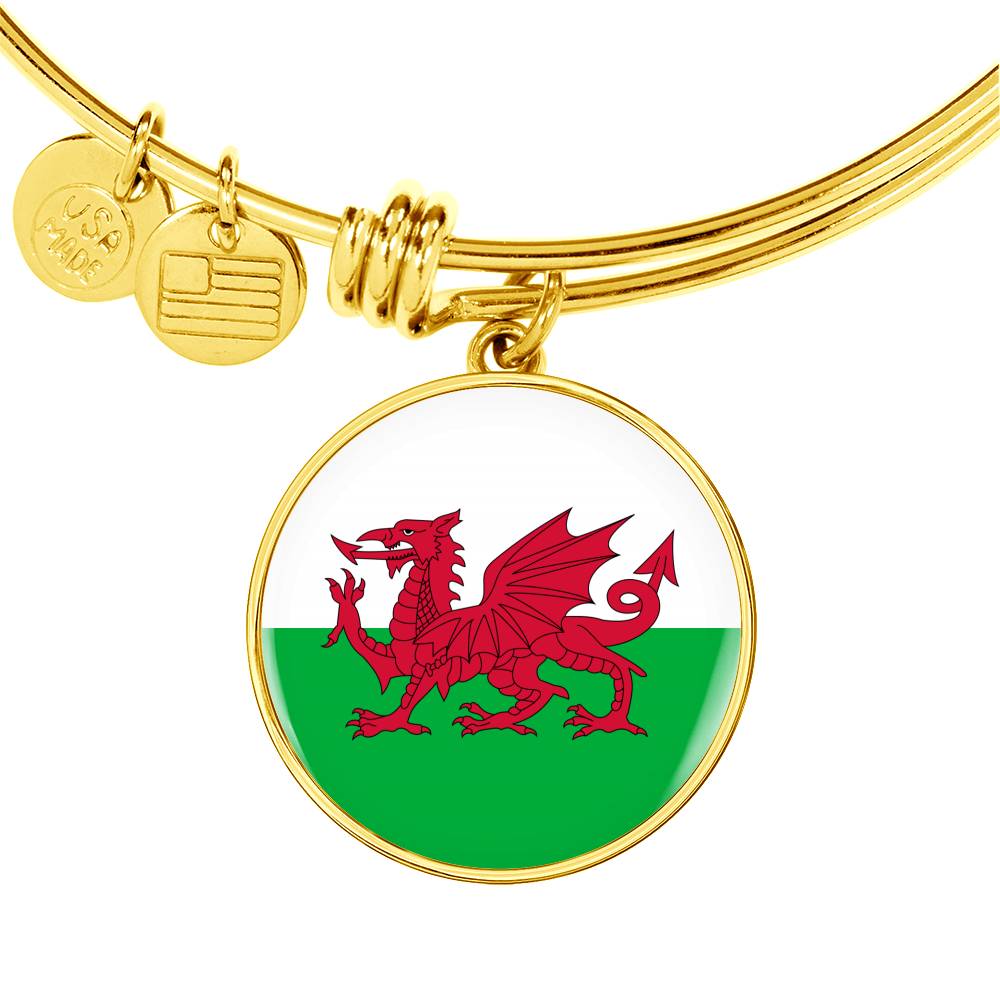 Welsh Flag - 18k Gold Finished Bangle Bracelet