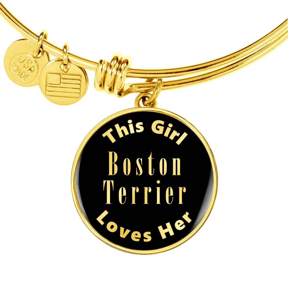 Boston Terrier - 18k Gold Finished Bangle Bracelet