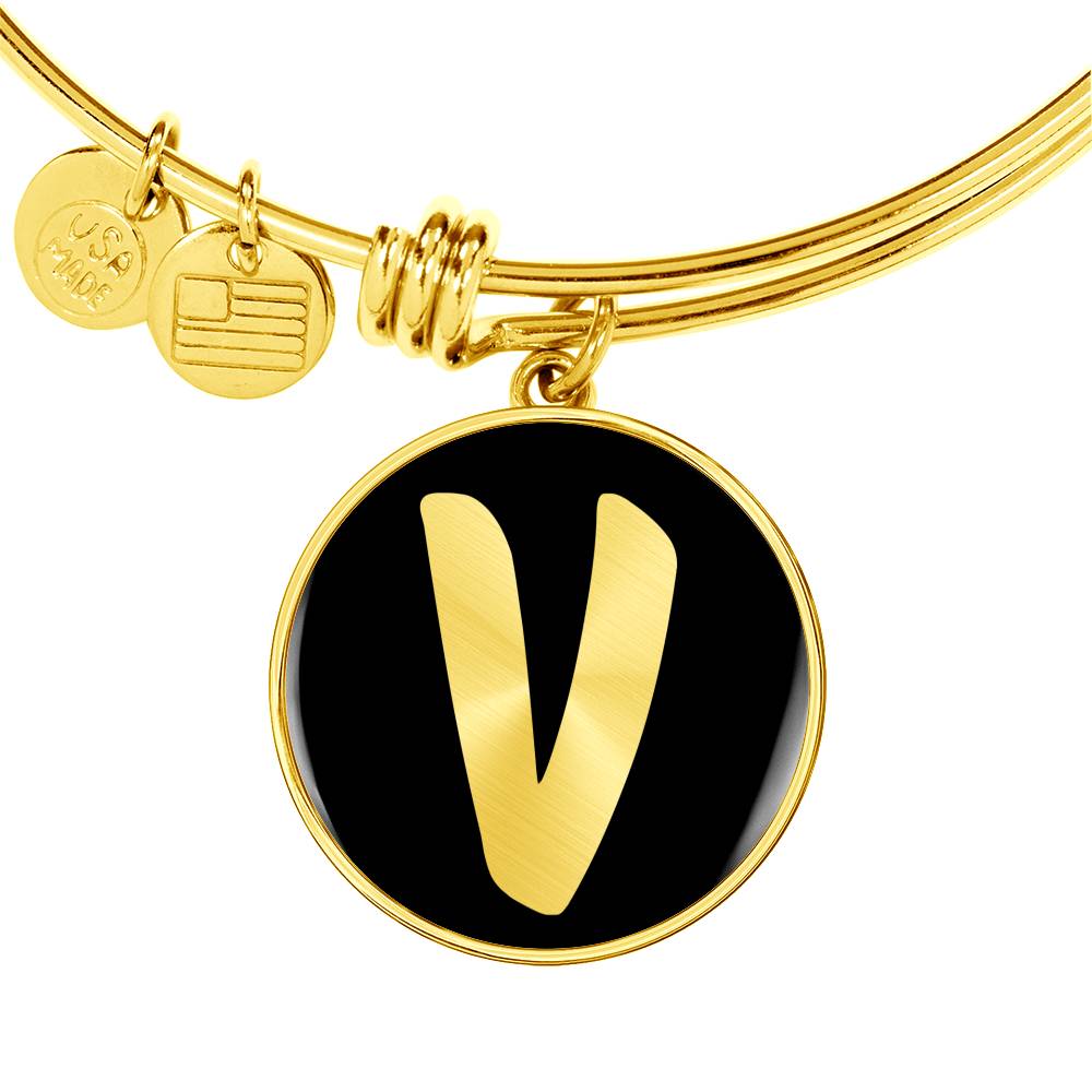 Initial V v2b - 18k Gold Finished Bangle Bracelet
