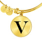 Initial V v1a - 18k Gold Finished Bangle Bracelet