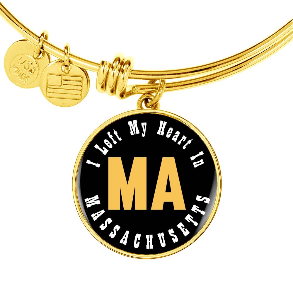 Heart In Massachusetts - 18k Gold Finished Bangle Bracelet