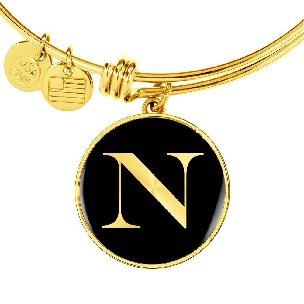 Initial N v2a - 18k Gold Finished Bangle Bracelet
