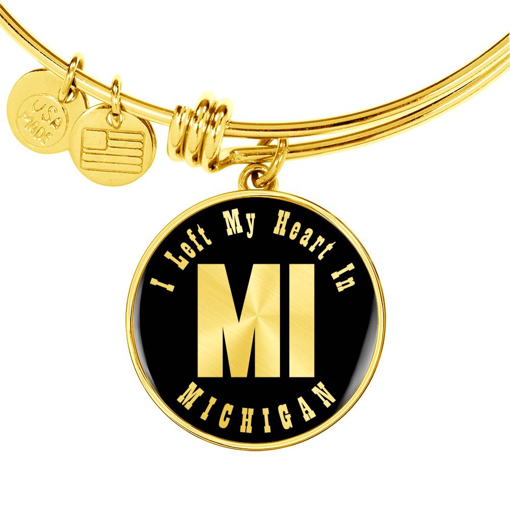 Heart In Michigan v02 - 18k Gold Finished Bangle Bracelet