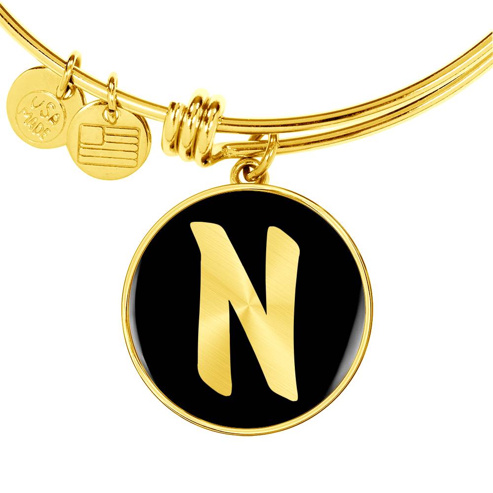 Initial N v2b - 18k Gold Finished Bangle Bracelet