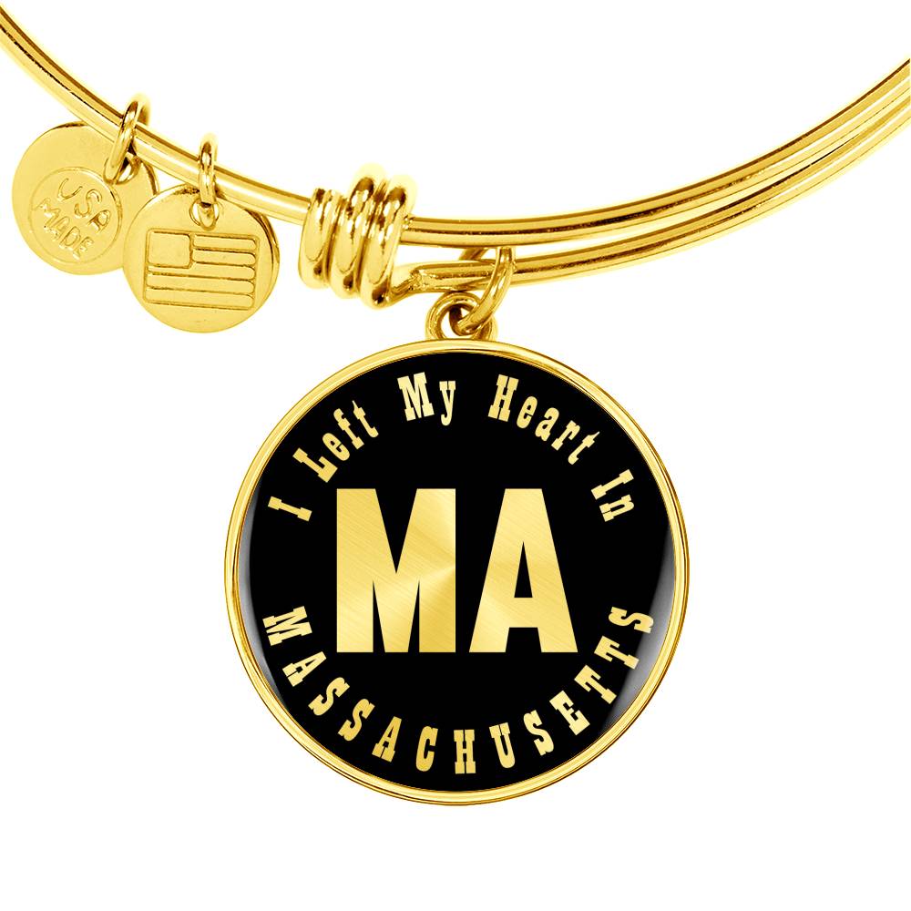 Heart In Massachusetts v02 - 18k Gold Finished Bangle Bracelet