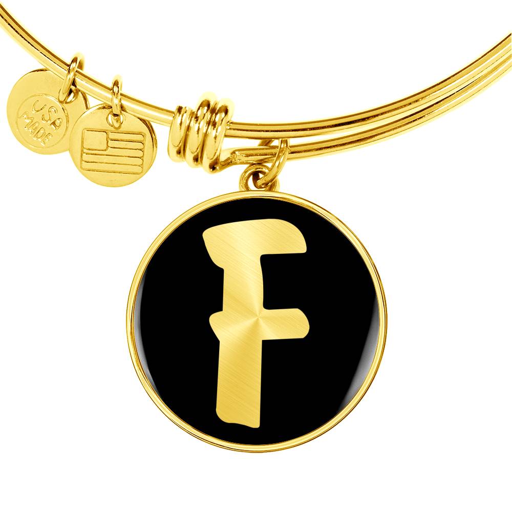 Initial F v2b - 18k Gold Finished Bangle Bracelet