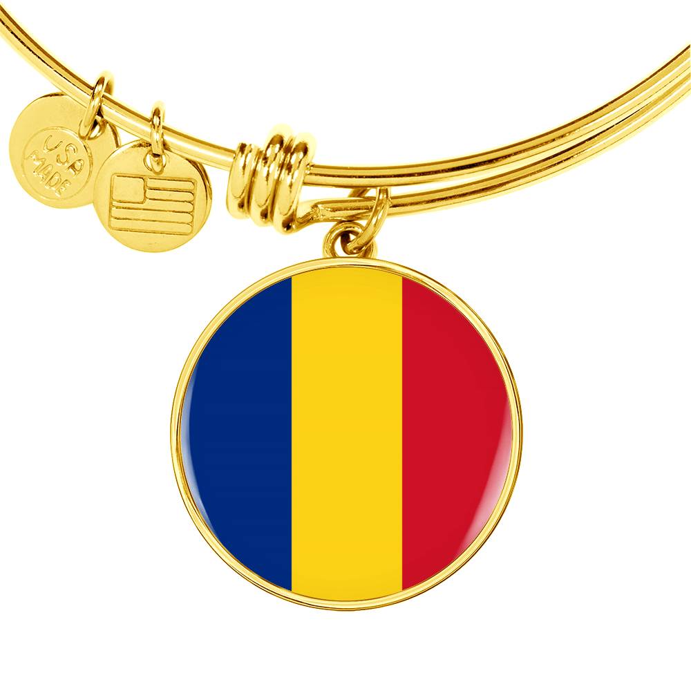 Romanian Flag - 18k Gold Finished Bangle Bracelet