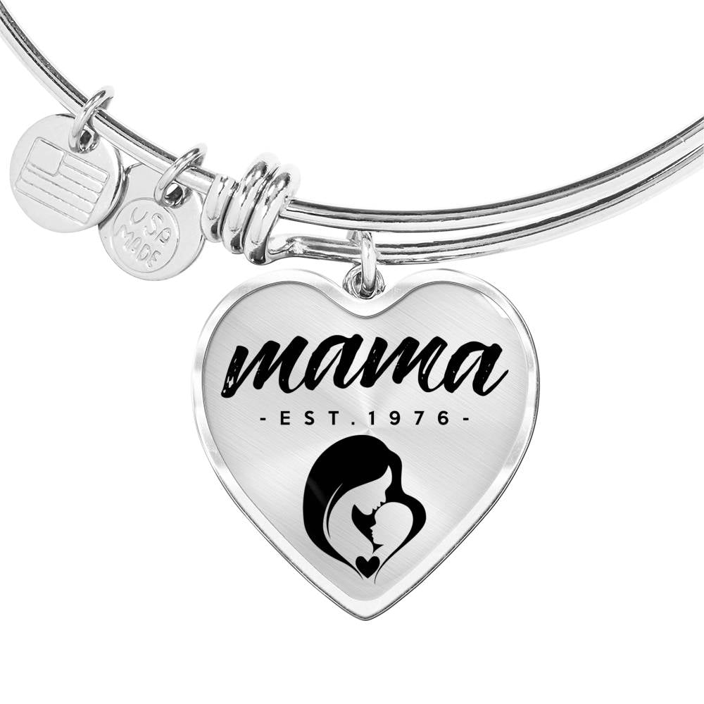 Mama, Est. 1976 - Heart Pendant Bangle Bracelet