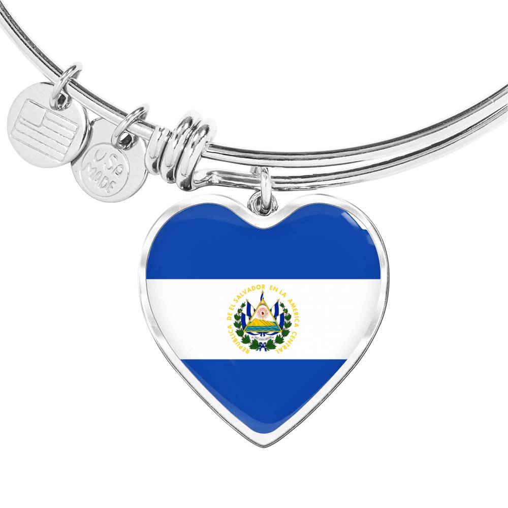 Salvadoran Flag - Heart Pendant Bangle Bracelet