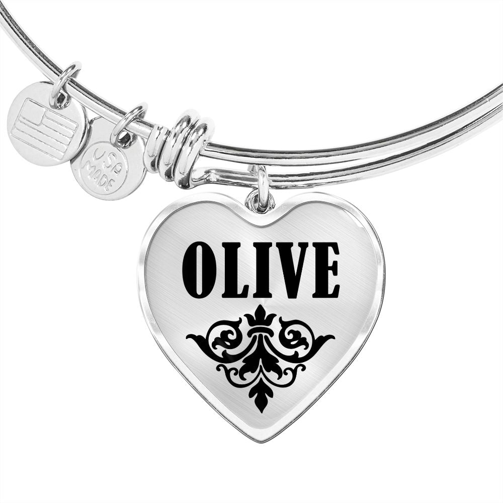 Olive  v01 - Heart Pendant Bangle Bracelet