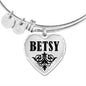 Betsy  v01 - Heart Pendant Bangle Bracelet