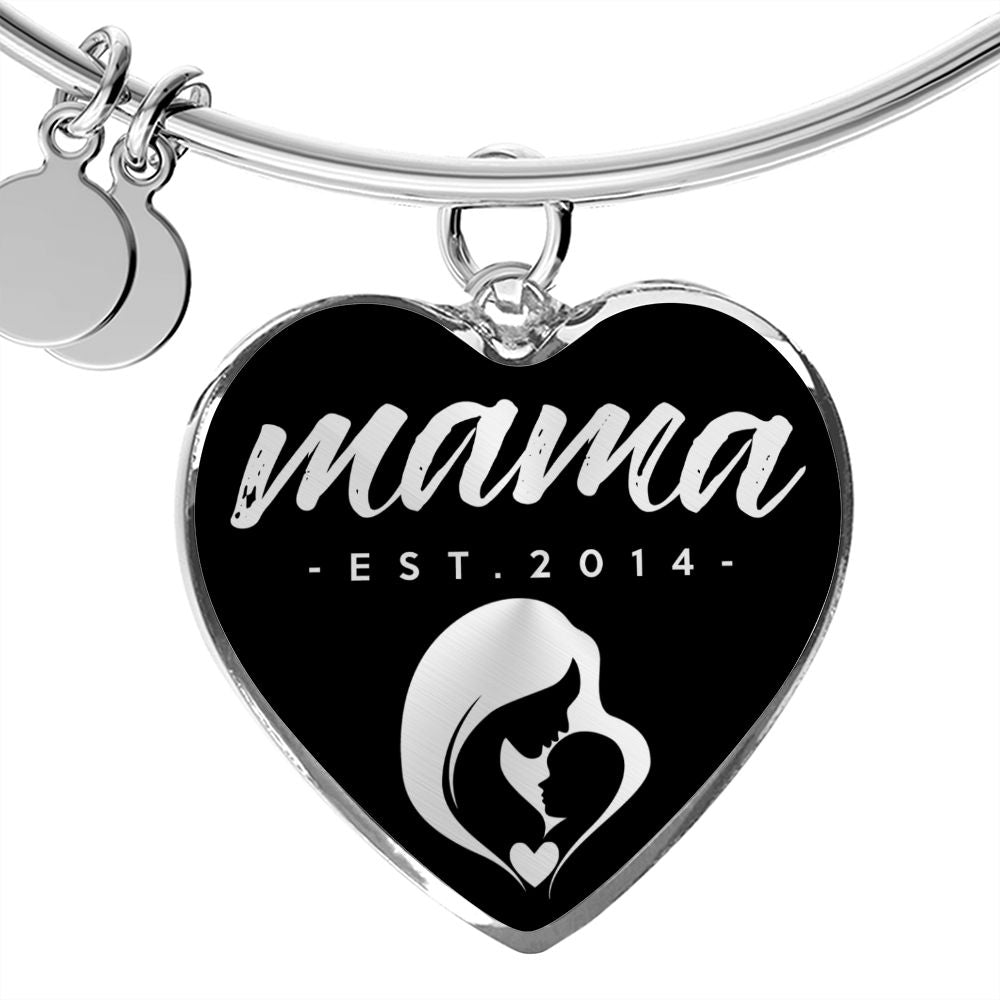 Mama, Est. 2014 v2 - Heart Pendant Bangle Bracelet