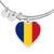 Romanian Flag - Heart Pendant Bangle Bracelet