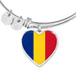 Romanian Flag - Heart Pendant Bangle Bracelet