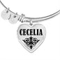 Cecelia  v01 - Heart Pendant Bangle Bracelet
